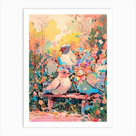 Birds On A Bench Art Print