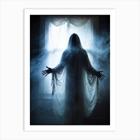 Ghostly Apparition Shrouded In Ethereal Veil Representing Religious Blindness Man Trapped In A Curt (5) Art Print