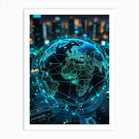 A Complex Network Of Intertwining Glowing Fibers Representing Global Telecom Connections And Financi (6) Art Print