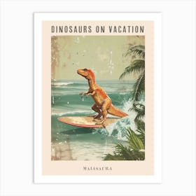 Vintage Maiasaura Dinosaur On A Surf Board 1 Poster Art Print