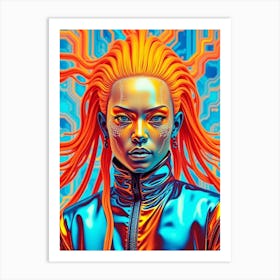 Glossy Orange Cyborg Girl Art Print