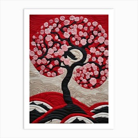Cherry Tree, Japanese Quilting Inspired Art, 1496 Art Print