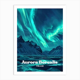 Aurora Borealis Iceland Northern Lights Travel Illustration Art Print