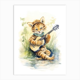 Tiger Illustration Playing An Instrument Watercolour 3 Art Print