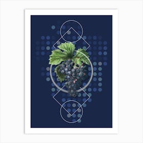 Vintage Grape Vine Botanical with Geometric Line Motif and Dot Pattern n.0091 Art Print