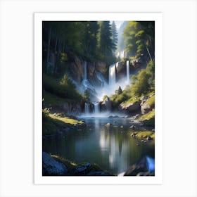 Forest waterfall in the alps #3 - Oil Painting Art Print