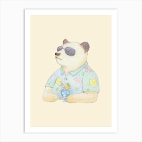 Panda and Blue Hawaii Art Print