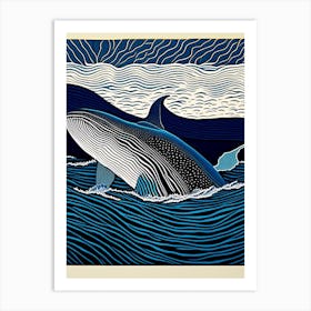 Whale And Waves Linocut Art Print
