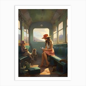 Train alone girl art print Art Print