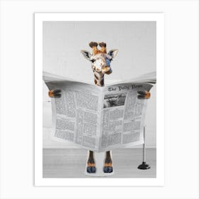 Giraffe Sitting On Toilet 1 Art Print