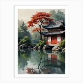 Asian House By The Lake 2 Art Print