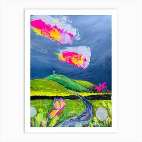 Butterfly Neon Landscape Art Print