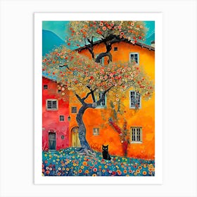 Cat, Garden and House Art Print