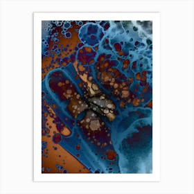Modern Watercolor Abstraction Orange Ray In Blue 2 Art Print