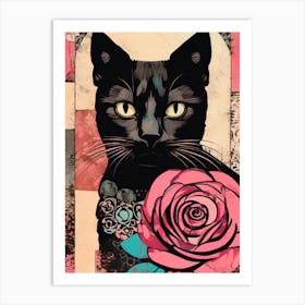 Coming up Roses Cat Art Print