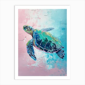 Pastel Pink & Blue Sea Turtle 3 Art Print