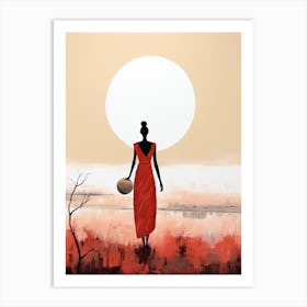 African Woman In Red Dress | Boho Style Art Print