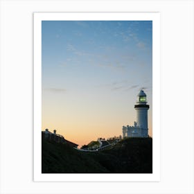 Lighthouse At Dusk With Blue And Orange Tones, Portrait Picture Perfect Of Phone Wallpaper And Lounge Room Photos Art Print