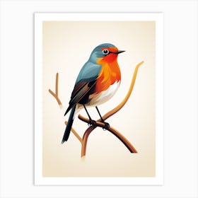 Colourful Geometric Bird European Robin 2 Art Print