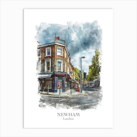 Newham London Borough   Street Watercolour 4 Poster Art Print