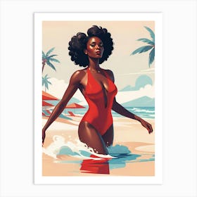 Woman In Red Swimsuit Art Print