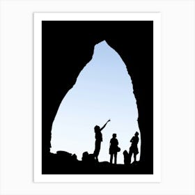 Silhouette Of People In A Cave Art Print