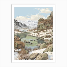 Vintage Winter Illustration Snowdonia National Park United Kingdom 1 Art Print