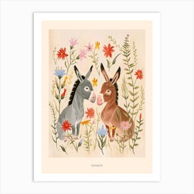 Folksy Floral Animal Drawing Donkey 4 Poster Art Print