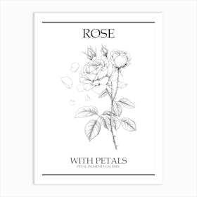 Rose With Petals Line Drawing 2 Poster Art Print