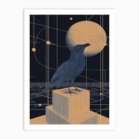 Crow and Moon Vintage Art Print