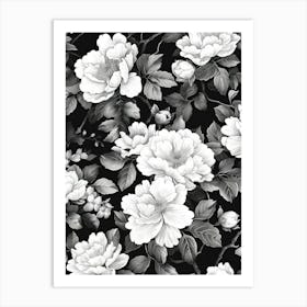 Great Japan Hokusai Monochrome Flowers 136 Art Print