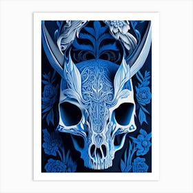 Animal Skull Blue Linocut Art Print