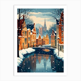 Winter Travel Night Illustration Bruges Belgium 1 Art Print