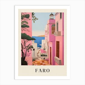 Faro Portugal 2 Vintage Pink Travel Illustration Poster Art Print