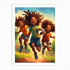 Three Kids Jumping Art Print