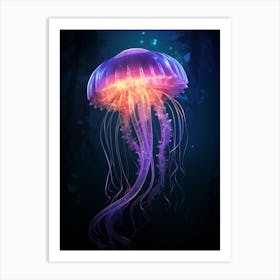 Irukandji Jellyfish Neon Illustration 11 Art Print