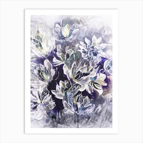 Grey And Blue Flower Painting Art Print