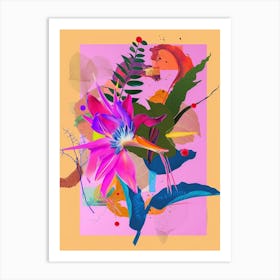 Bird Of Paradise 2 Neon Flower Collage Art Print
