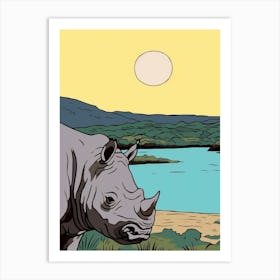 Geometric Line Rhino Portrait 1 Art Print