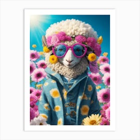 Funny Sheep Wearing Jackets And Glasses Cool Art Print