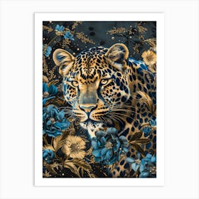 Leopard With Flowers 2 Art Print