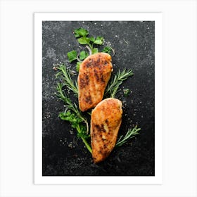 BBQ, Grilled chicken breast with spices — Food kitchen poster/blackboard, photo art Art Print