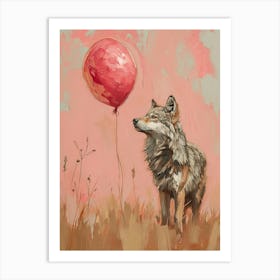 Cute Timber Wolf 2 With Balloon Art Print