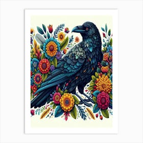 Crow With Flowers 6 Art Print