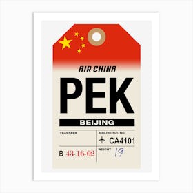 Beijing (PEK) China Vintage Airline Luggage Tag Art Print