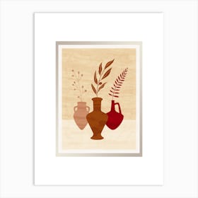 Minimalistic Art with Vase and Leaf Branch 6 Art Print