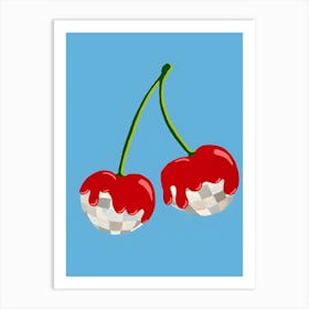 Cherries On A Blue Background Art Print