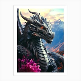 Dragon With Flowers Art Print