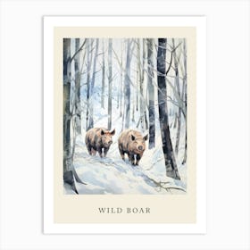 Winter Watercolour Wild Boar 1 Poster Art Print