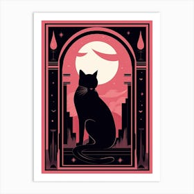 The Tower Tarot Card, Black Cat In Pink 2 Art Print